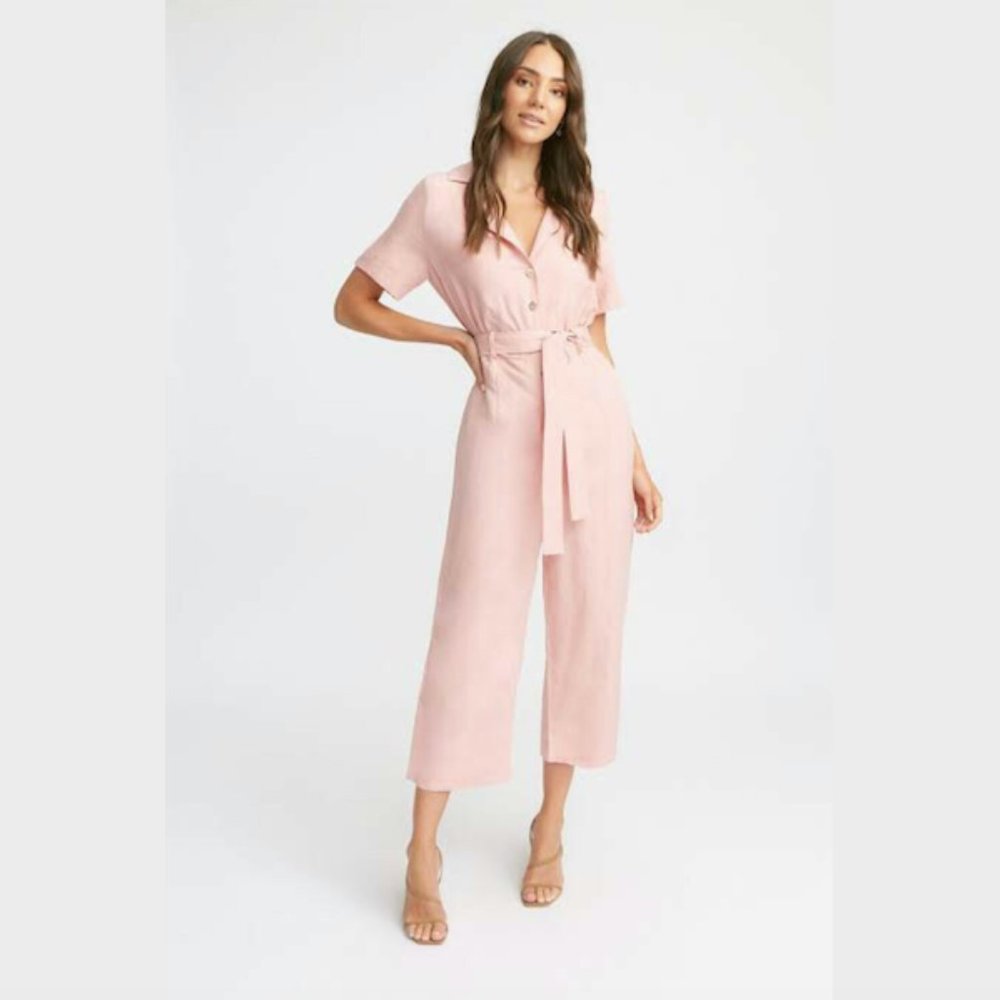 SOLD Kookai Dusty Pink Solace Jumpsuit Size 40 Tencel Linen Blend Collared - Picture 15 of 16